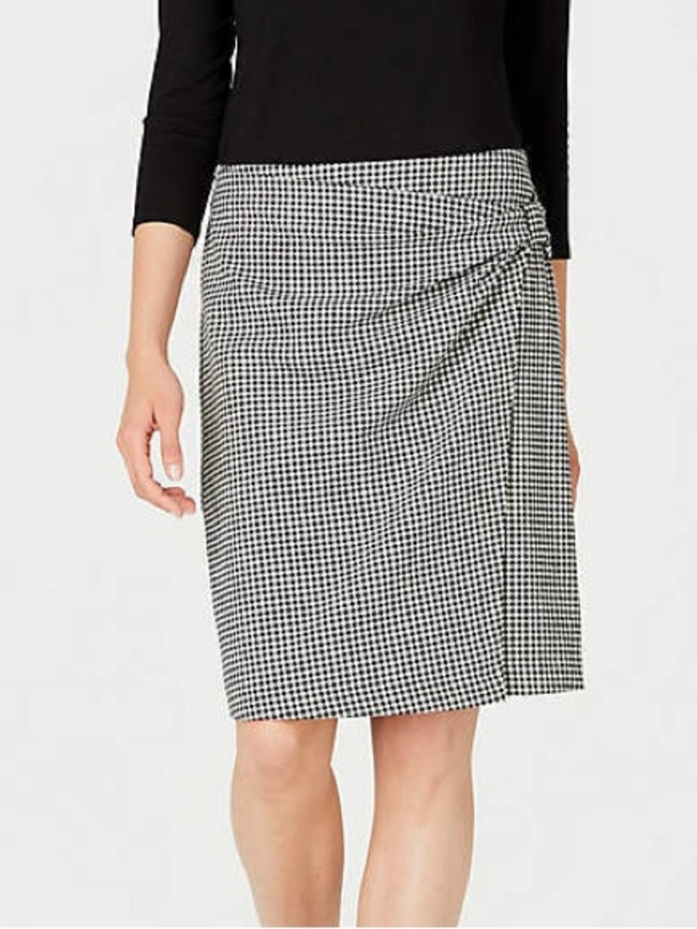 J. Jill Black White Gingham Checkered Faux Wrap Skirt Size S Great Condition